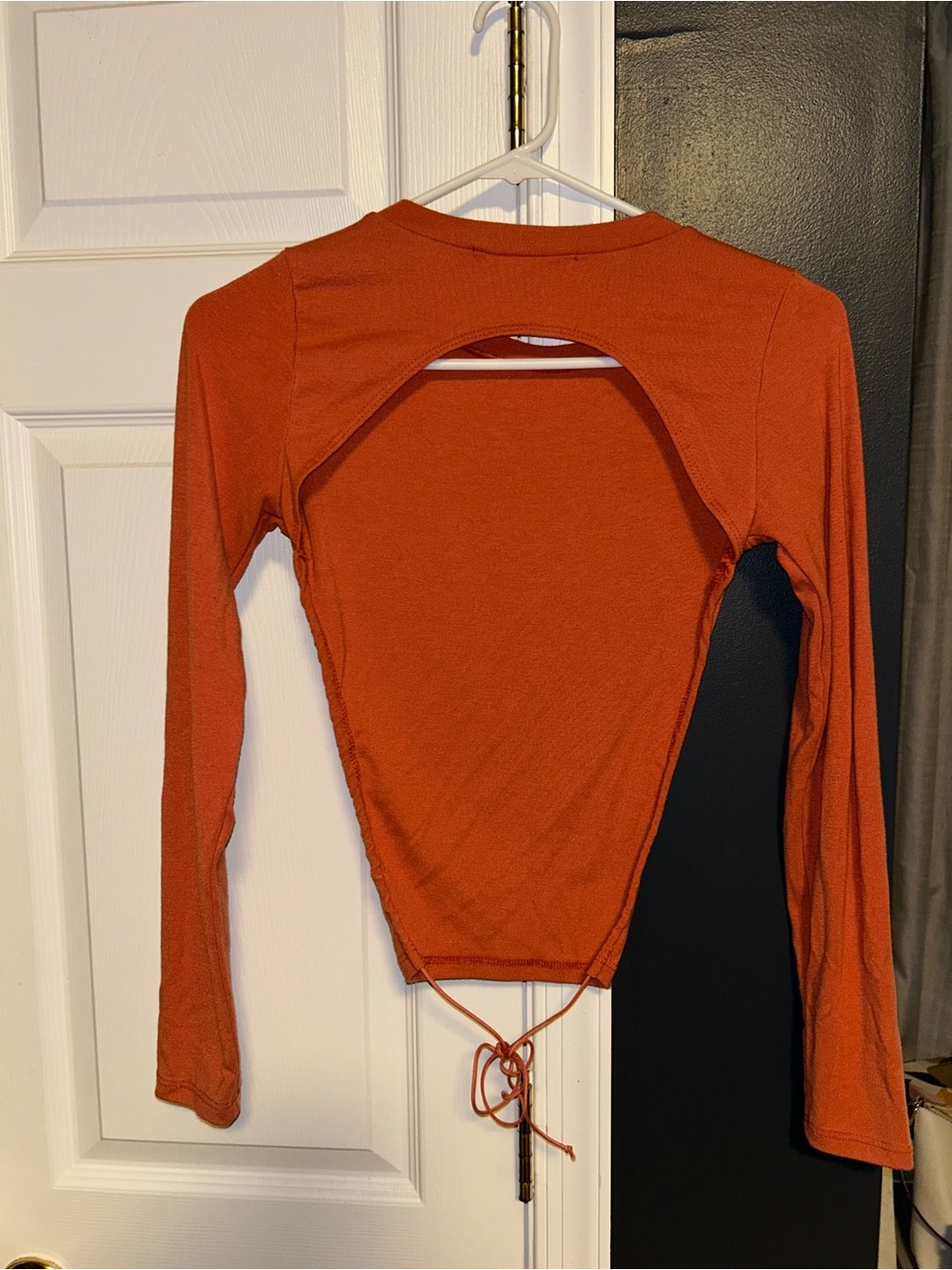 Rust Orange Long Sleeve Backless Top